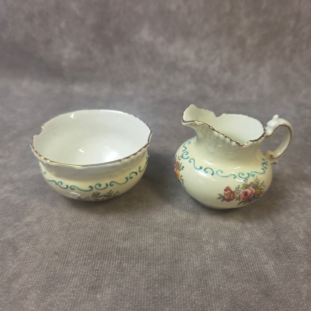 Aynsley Fine Bone China Creamer and Sugar Bowl Set Floral England Gold Trim